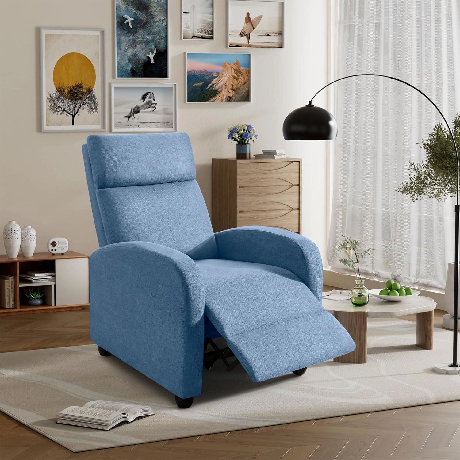 Furniwell Massage Recliner Chair for Living Room Adjustable Fabric Reclining Chair Home Theater Seating Modern Winback Single Sofa for Adults with Footrest (Blue)