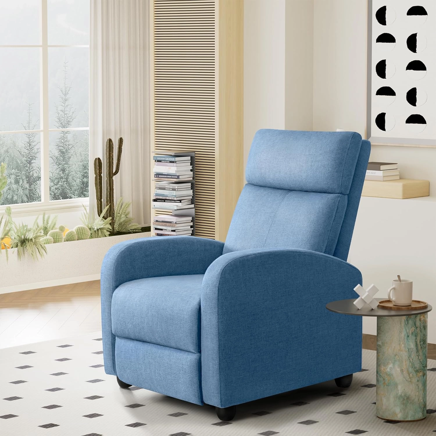 Furniwell Massage Recliner Chair for Living Room Adjustable Fabric Reclining Chair Home Theater Seating Modern Winback Single Sofa for Adults with Footrest (Blue)