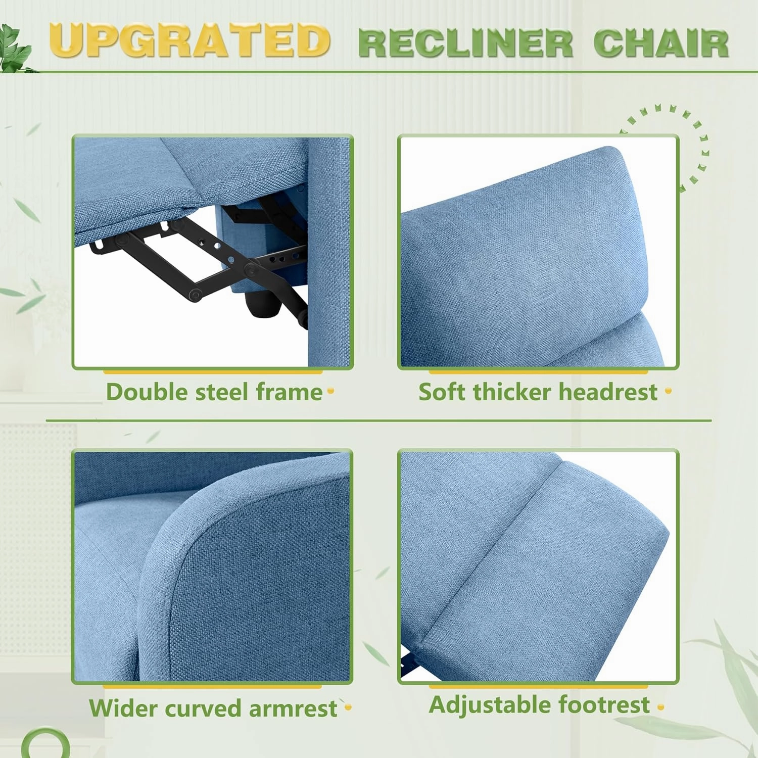 Furniwell Massage Recliner Chair for Living Room Adjustable Fabric Reclining Chair Home Theater Seating Modern Winback Single Sofa for Adults with Footrest (Blue)