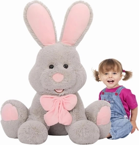 Giant Bunny Stuffed Animal 47.24in Large Grey Rabbit Plush Toy with Pink Ears Big Soft Rabbit Cuddly Plushie for Kids Adults Birthday Festival Gift Bed Home Decor Pillow Cushion