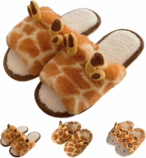 Giraffe Slippers for Women, Cute Plush 3D Giraffe Shaped Slippers for Kids & Adults Slippers Christmas (7-7.5, A)