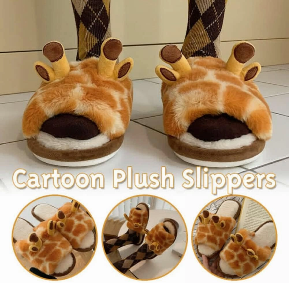 Giraffe Slippers for Women, Cute Plush 3D Giraffe Shaped Slippers for Kids & Adults Slippers Christmas (7-7.5, A)