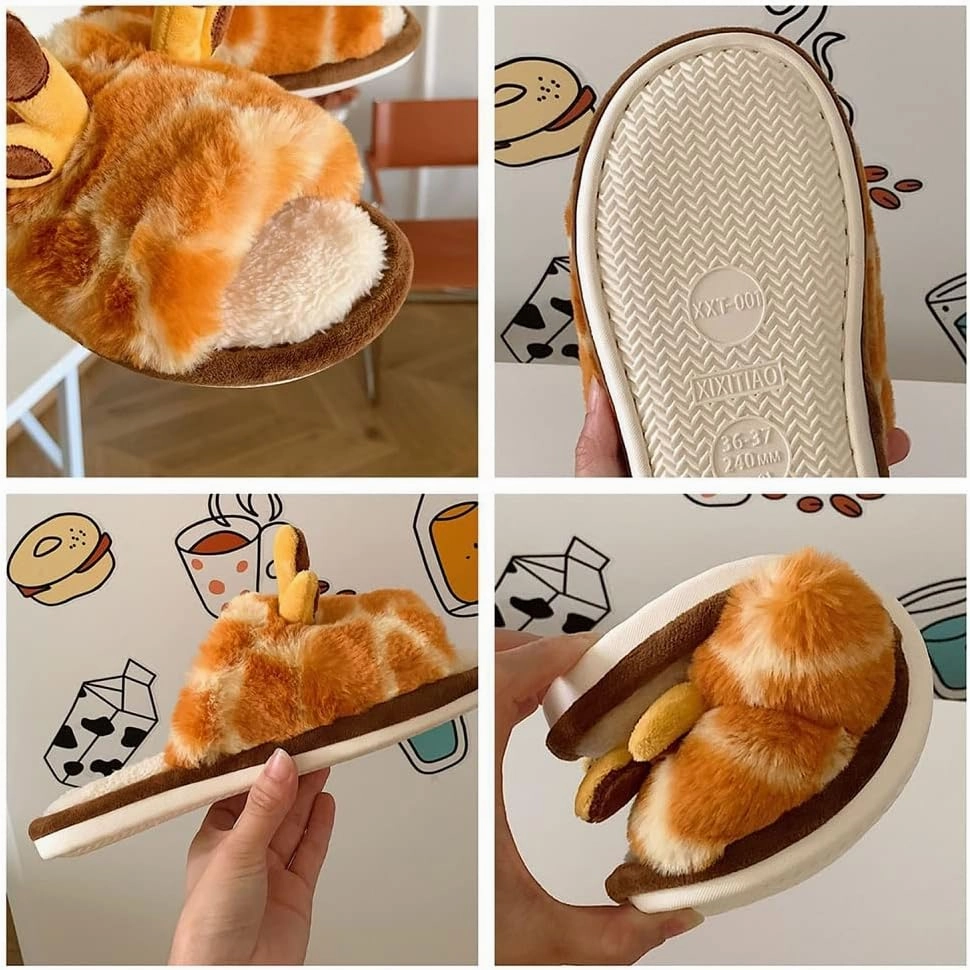 Giraffe Slippers for Women, Cute Plush 3D Giraffe Shaped Slippers for Kids & Adults Slippers Christmas (7-7.5, A)