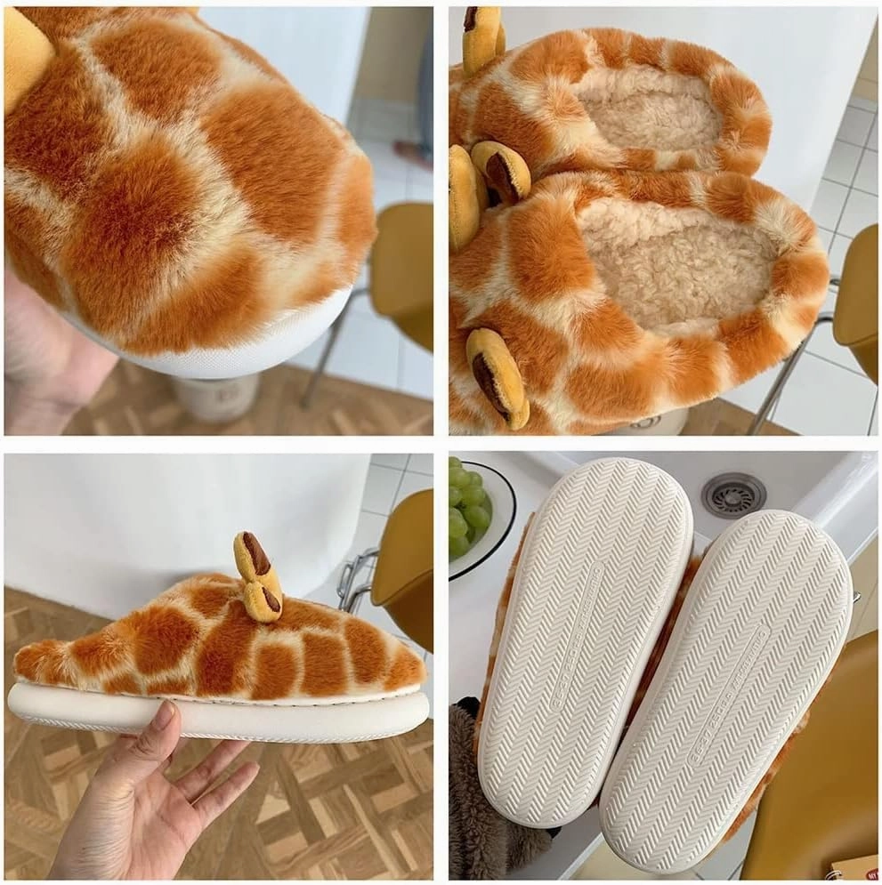 Giraffe Slippers for Women, Cute Plush 3D Giraffe Shaped Slippers for Kids & Adults Slippers Christmas (7-7.5, Style B)