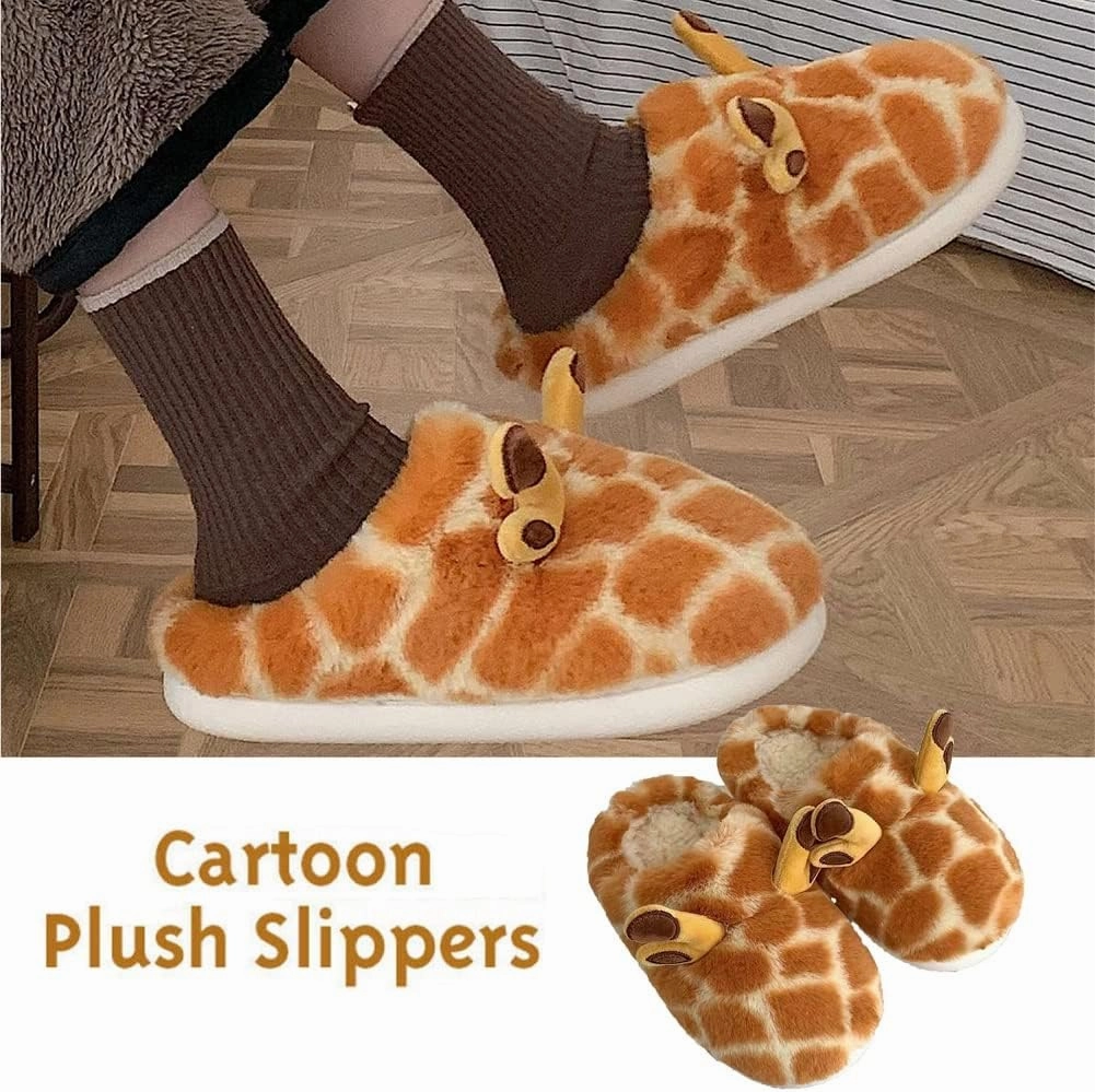 Giraffe Slippers for Women, Cute Plush 3D Giraffe Shaped Slippers for Kids & Adults Slippers Christmas (7-7.5, Style B)