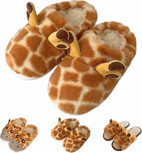Giraffe Slippers for Women, Cute Plush 3D Giraffe Shaped Slippers for Kids & Adults Slippers Christmas (7-7.5, Style B)