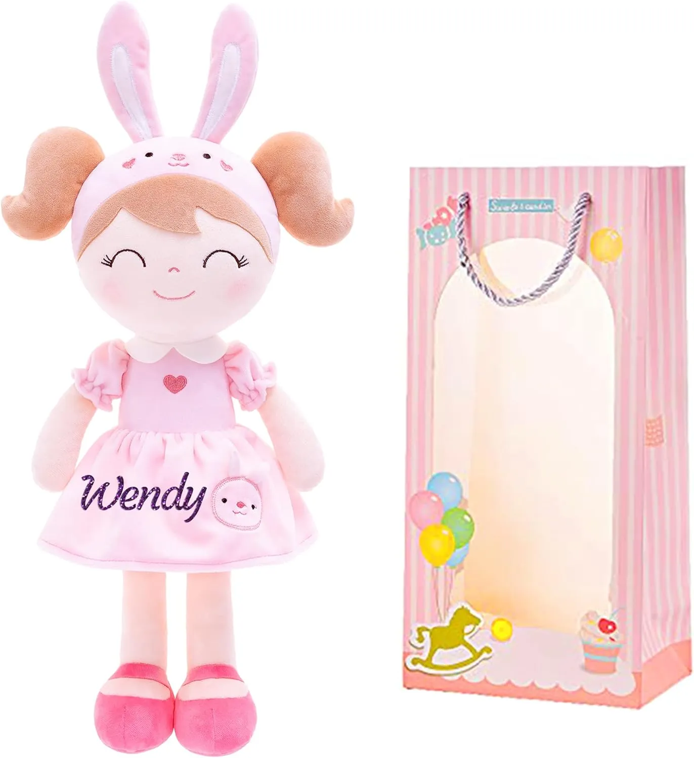 Gloveleya Personalized Doll with Your Name - Cute Pink Bunny Custom Soft Plush Doll for Girls Plush Doll Customized Gifts - Muñecas de Trapo Personalizadas para Niñas