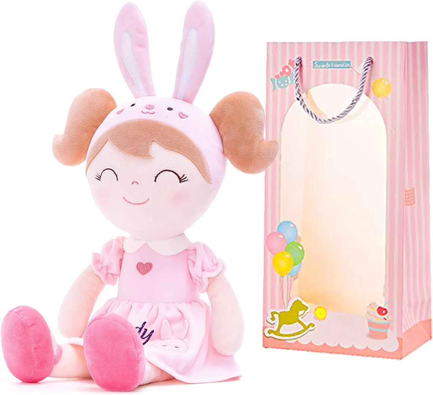 Gloveleya Personalized Doll with Your Name - Cute Pink Bunny Custom Soft Plush Doll for Girls Plush Doll Customized Gifts - Muñecas de Trapo Personalizadas para Niñas