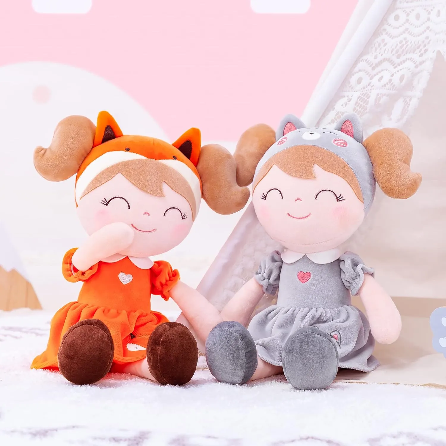 Gloveleya Personalized Doll with Your Name - Cute Pink Bunny Custom Soft Plush Doll for Girls Plush Doll Customized Gifts - Muñecas de Trapo Personalizadas para Niñas