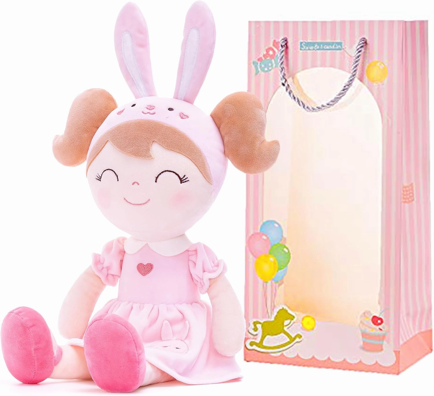 Gloveleya Personalized Doll with Embroidered Name - Pink Bunny Custom Plush Doll for Girls Cute Plush Doll Customized Gift - Muñecas de Trapo Personalizadas para Niñas