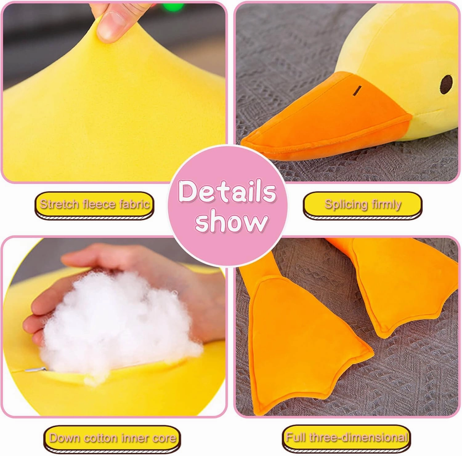 Goose Plush Toy Cute Duck Plushie Hugging Plush Pillow Duck Stuffed Animal for Kids and Friends (White Round Eyes,33.4'')