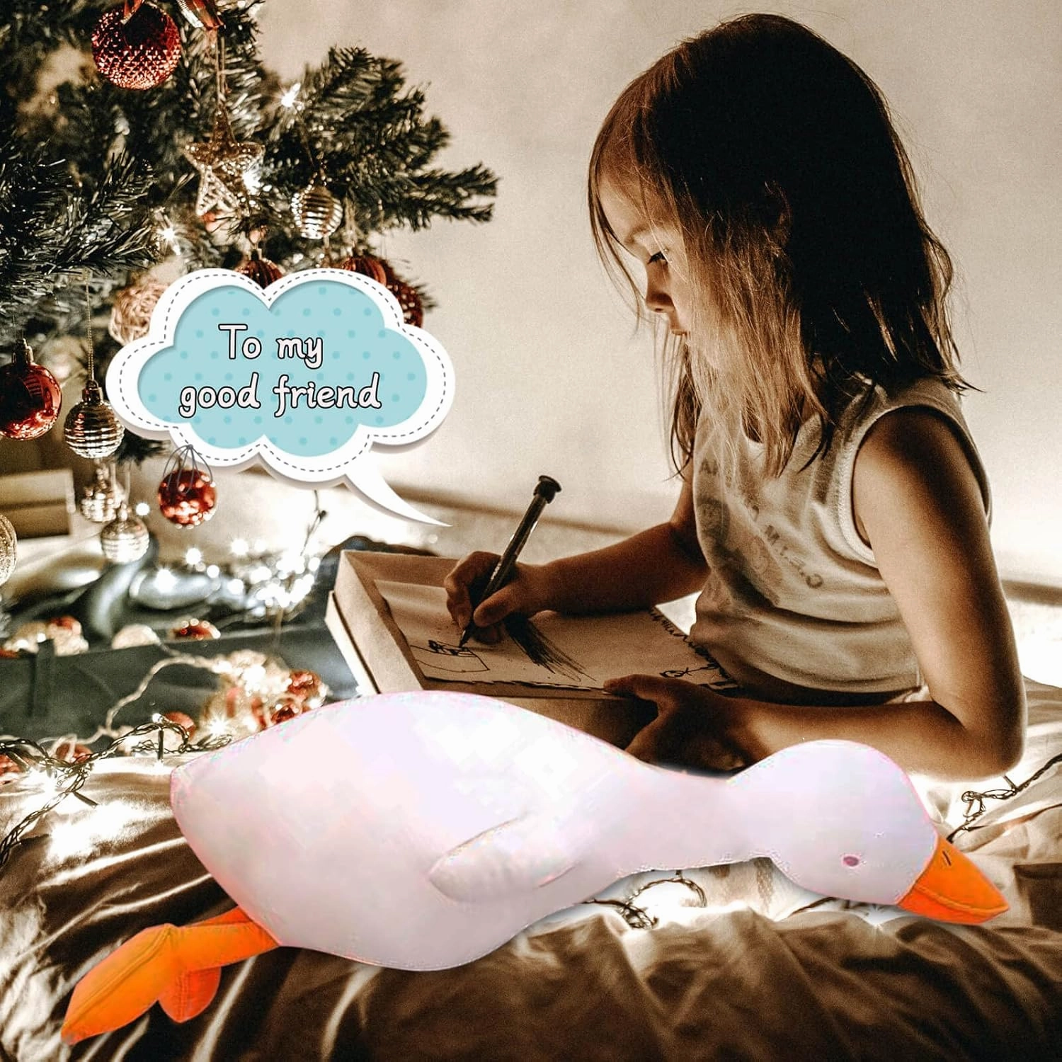 Goose Plush Toy Cute Duck Plushie Hugging Plush Pillow Duck Stuffed Animal for Kids and Friends (White Round Eyes,33.4'')