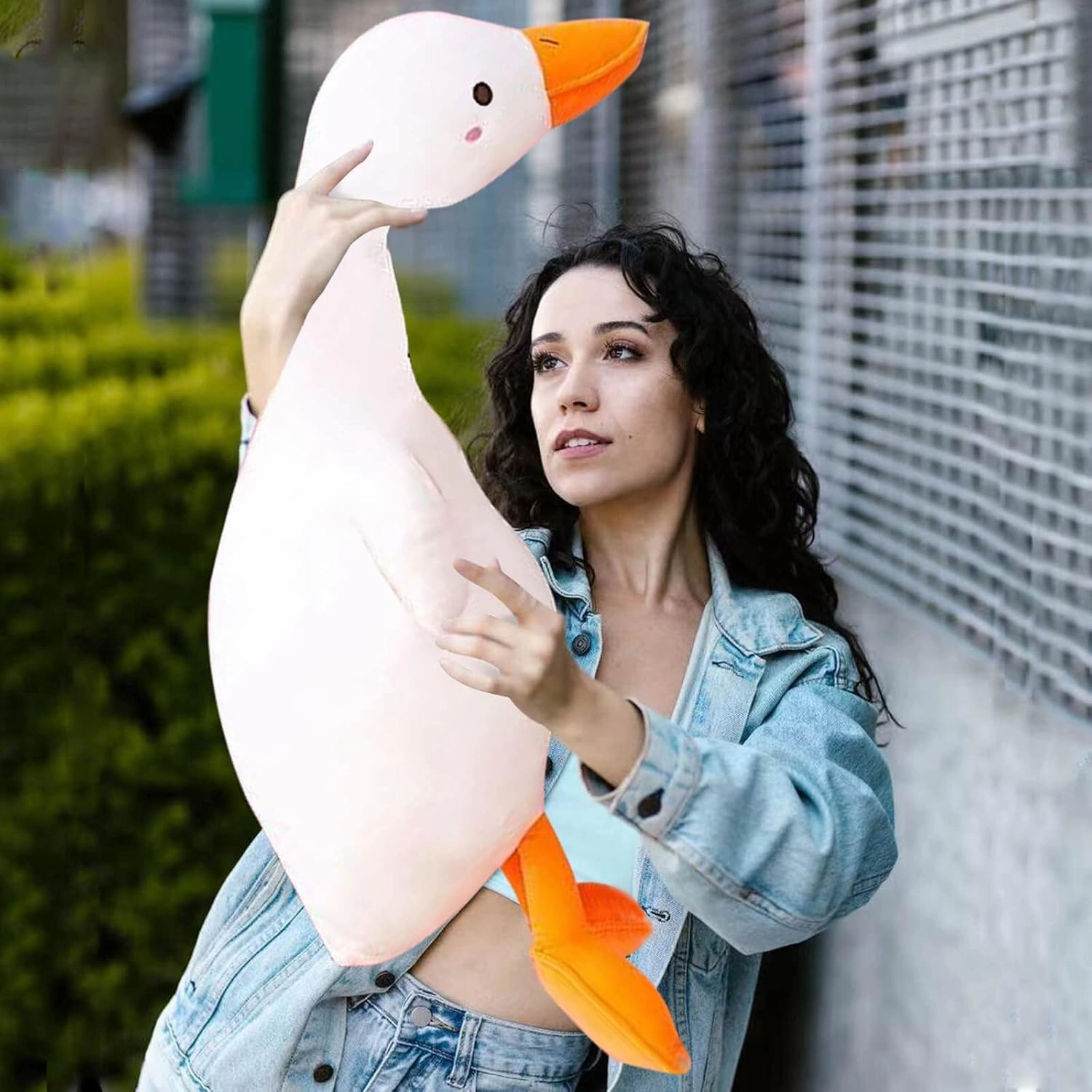 Goose Plush Toy Cute Duck Plushie Hugging Plush Pillow Duck Stuffed Animal for Kids and Friends (White Round Eyes,33.4'')