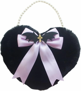 Gothic Lolita Handbag Lace Bow Purse Plush Handle Bag Heart Shaped Handbag Wallets for Women
