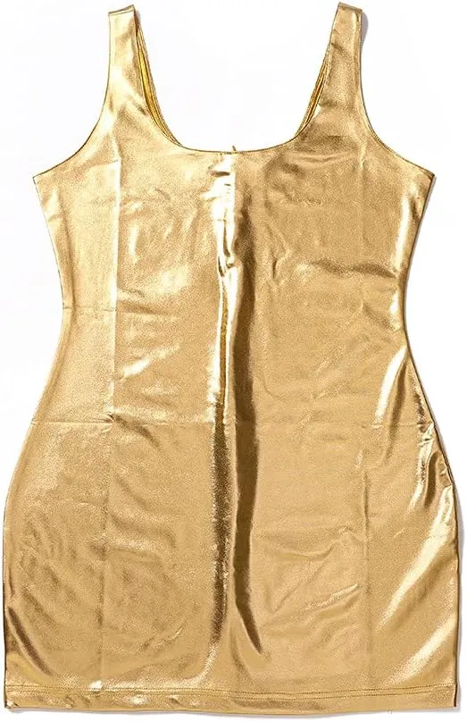 GRAEEN Women's Faux Leather Mini Dress Sleeveless Bodycon Tank Dress Short Leather Scoop Neck Dresses Party Clubwear Dress