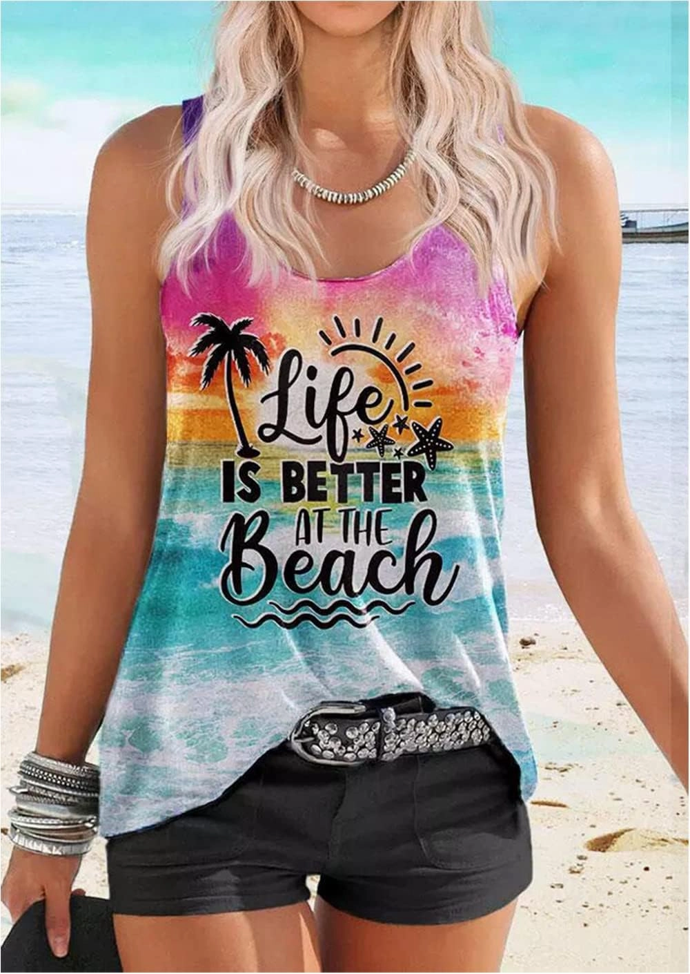 Graphic Tees for Women Summer Tank Tops Vacation Outfits for Women Country Concert Tops Summer Racer Back Tank Tops