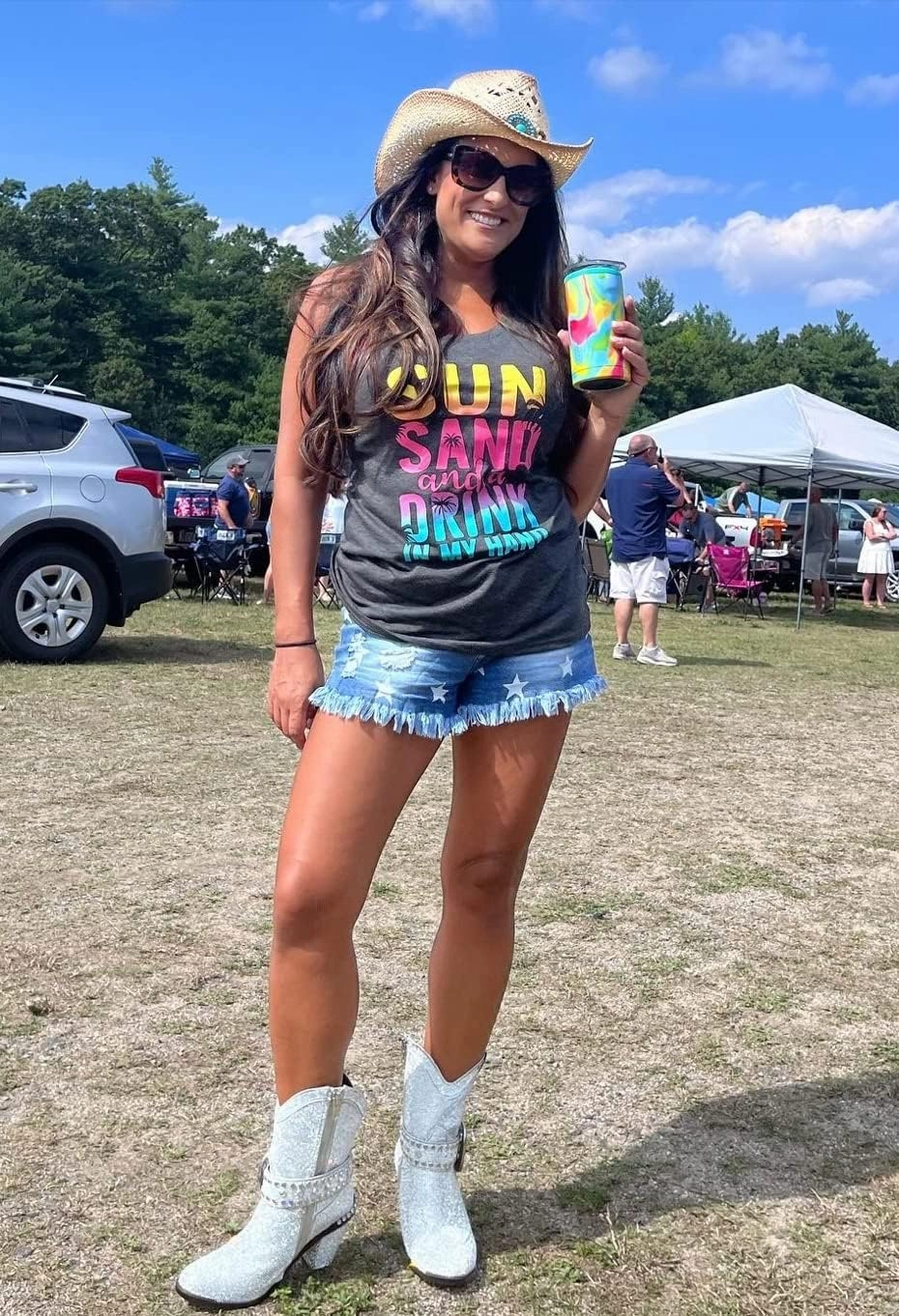 Graphic Tees for Women Summer Tank Tops Vacation Outfits for Women Country Concert Tops Summer Racer Back Tank Tops