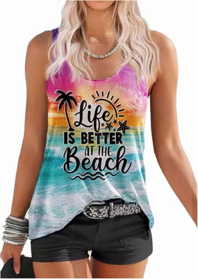 Graphic Tees for Women Summer Tank Tops Vacation Outfits for Women Country Concert Tops Summer Racer Back Tank Tops