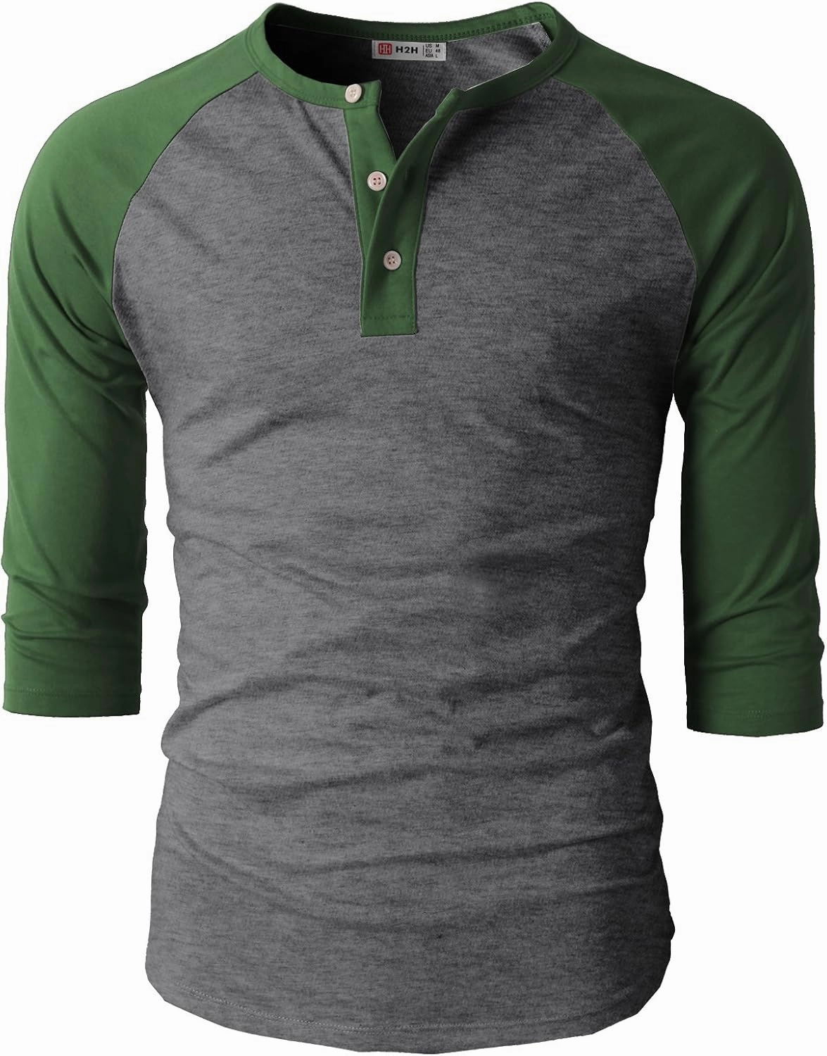 H2H Mens Casual Slim Fit T-Shirts Henley Shirts Raglan Long & 3/4 Sleeve Jersey Baseball T Shirts