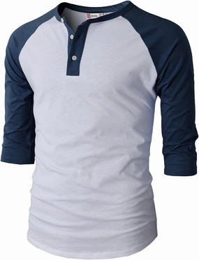 H2H Mens Casual Slim Fit T-Shirts Henley Shirts Raglan Long & 3/4 Sleeve Jersey Baseball T Shirts