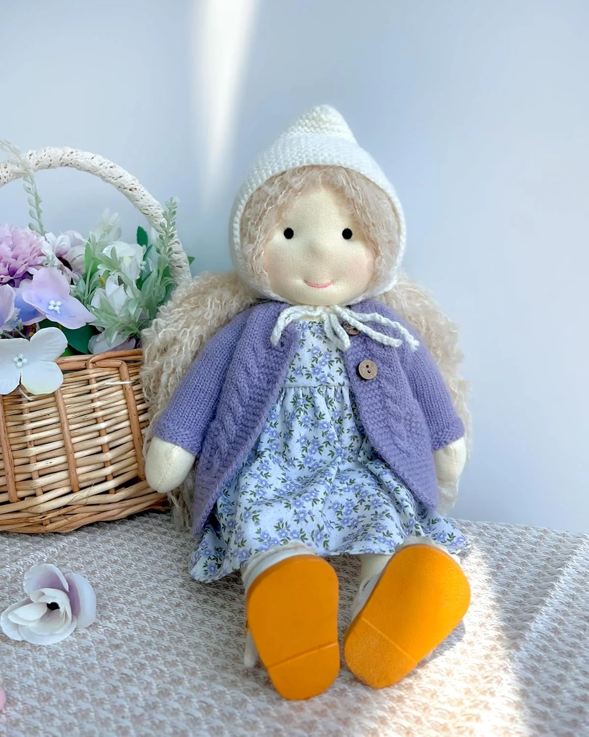 Handmade Waldorf Doll- Bunny 12", Soft Girl Rag Doll with Cute Stuffed Plush, Ideal First Doll for Babies & Toddlers