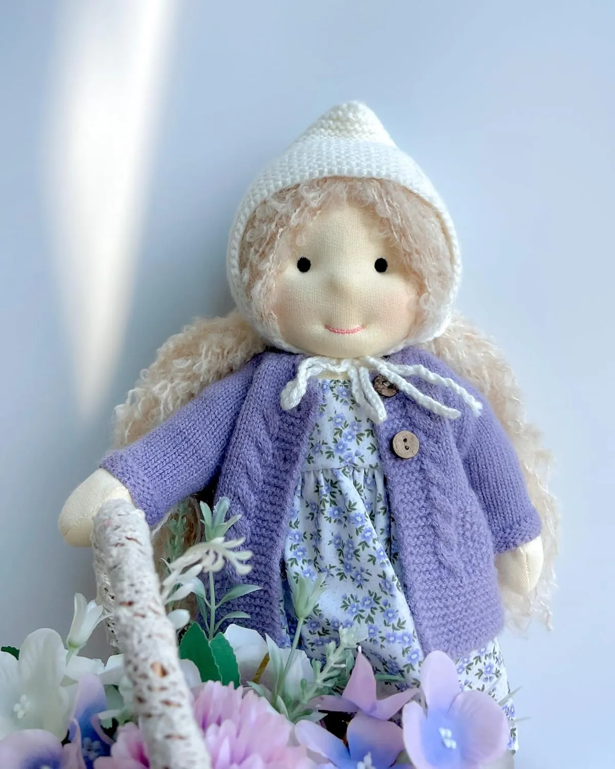 Handmade Waldorf Doll- Bunny 12", Soft Girl Rag Doll with Cute Stuffed Plush, Ideal First Doll for Babies & Toddlers