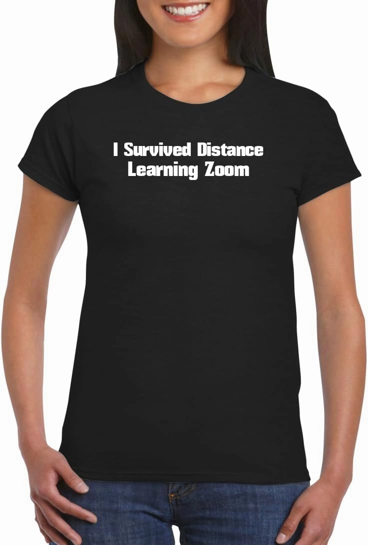 Harding Industries I Survived Distance Learning Zoom - Women's Soft Graphic Junior Cut T-Shirt CP05 Black