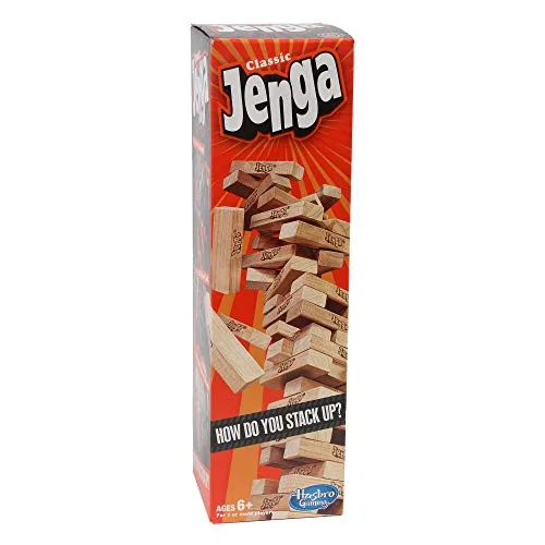 Hasbro Gaming Classic Jenga, Hardwood Blocks, Stacking Tower Game For Kids Ages 6 and Up, 1 or More Players