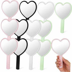 Heart Mirror Handheld 12 Pack Portable Makeup Mirror Led Light Compact for Travel Women's Beauty Tool