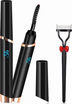 Heated Eyelash Curlers, Electric Eyelash Curlers Rechargeable Lash Curler Heat with Eyelash Comb for Makeup Natural Curling Eye Lashes and 24 Hours Long Lasting