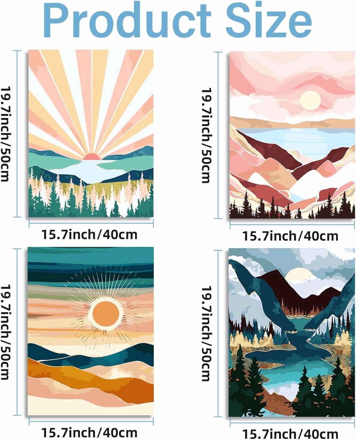 hkejoi 4 Pack Paint by Numbers Kit, Abstract Mountain Scenery for Adults, Acrylic Painting by Numbers for Home Wall Decoration, 16x12 in