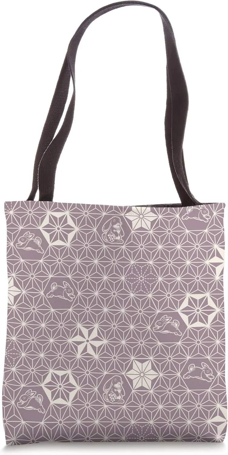 Holland Lop Rabbit Cute Traditional Japanese Pattern Purple Tote Bag
