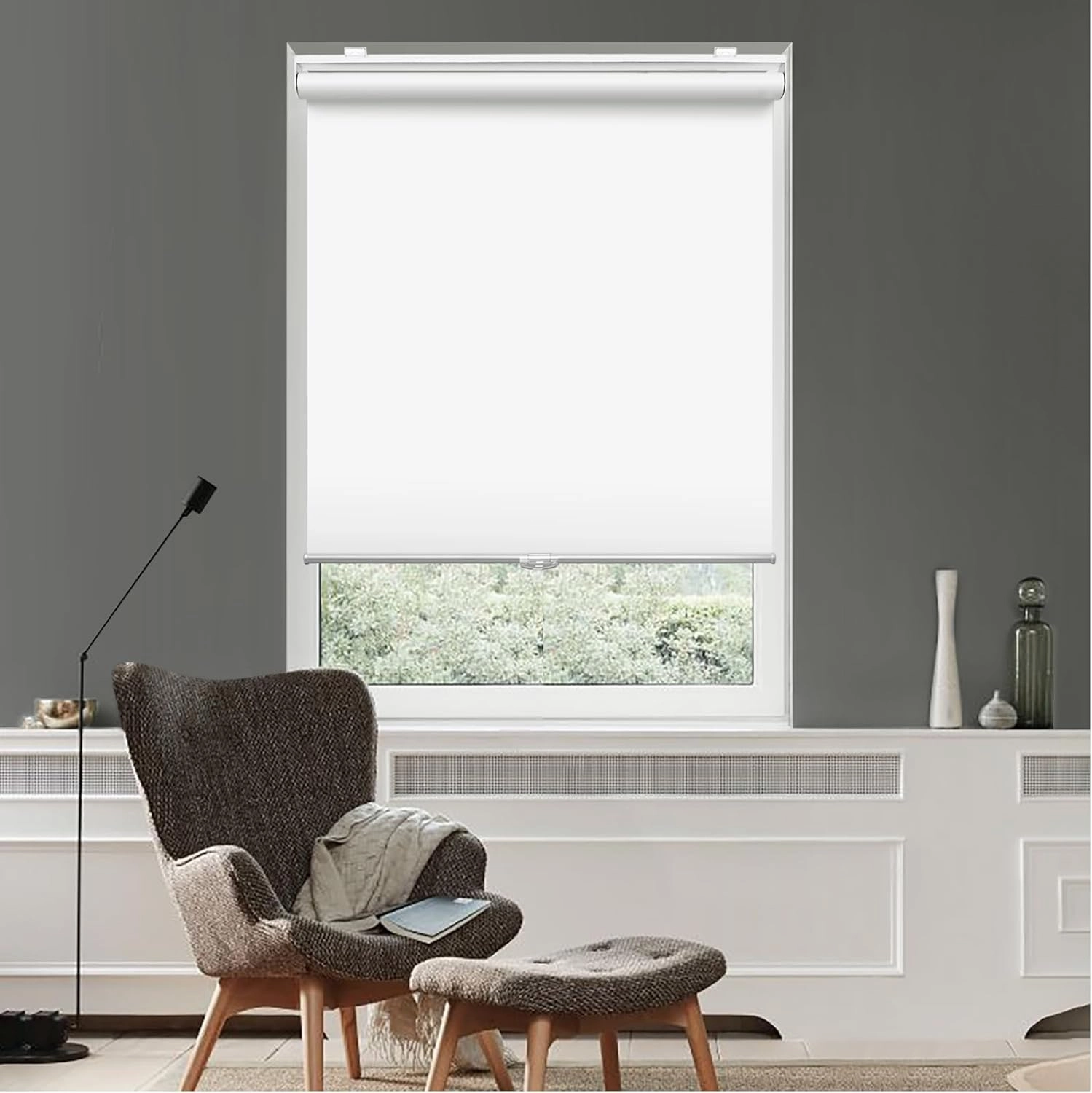 HOMEBOX 100% Blackout Cordless Roller Window Shades, Window Blinds with Thermal Insulated, UV Protection Waterproof Fabric, roll up and Down Blinds for Home and Office (Grey - 46" W x 72" H)