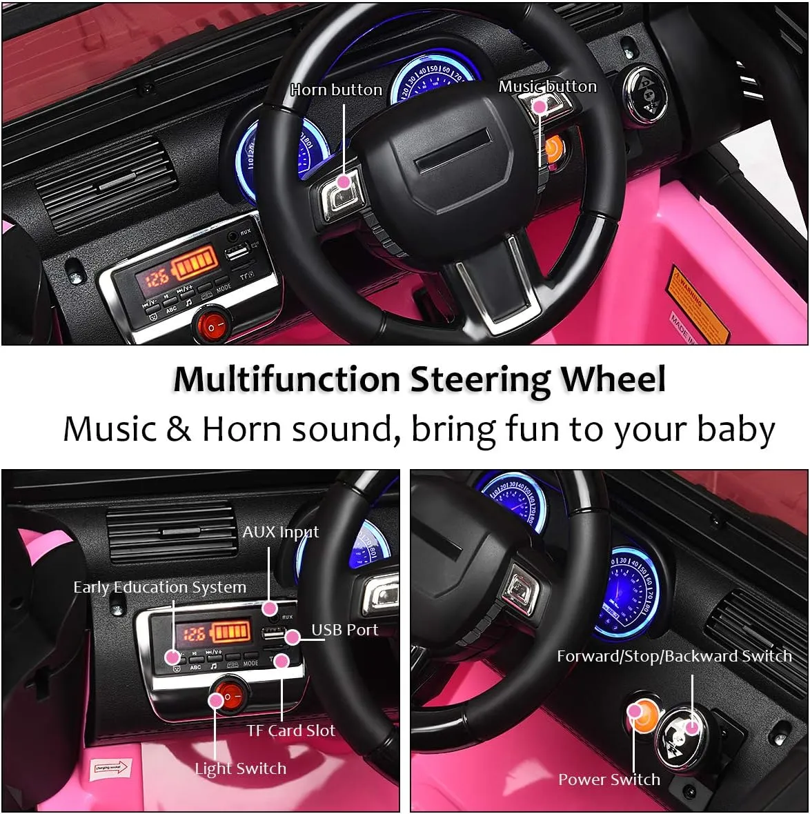 HONEY JOY 12V Ride On Truck, Battery Powered Electric Cars for Kids, Spring Suspension, LED Lights, Remote Control, Openable Door, Safety Belt, Toddler 4 Wheeler Ride On Toys Car for Girls(Pink)