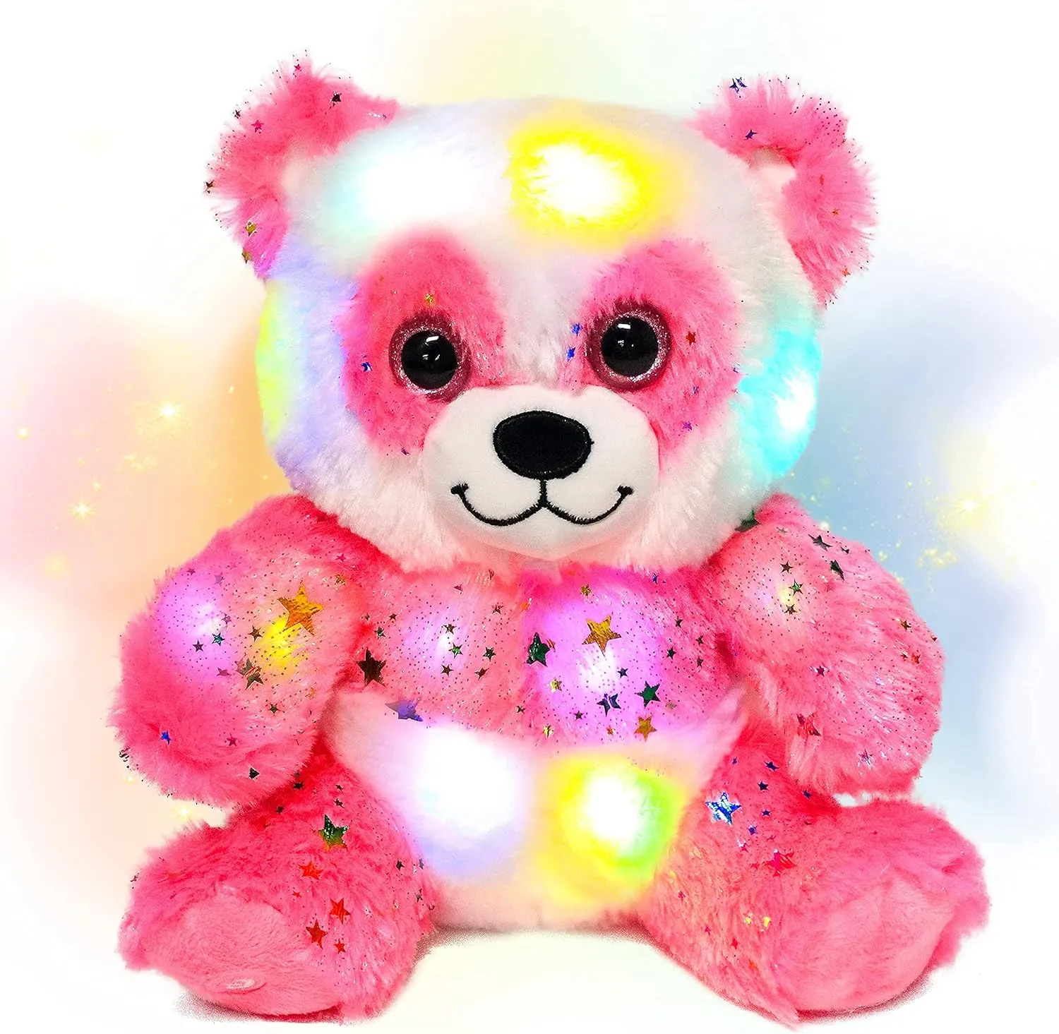 Hopearl LED Plush Panda Ultra Soft Lighting Up Bear Stuffed Animal Floppy Night Lights Glow in The Dark Birthday Festival for Kids Toddlers, Pink, 10.5''
