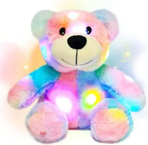 Hopearl LED Plush Teddy Bear Colorful Lighting Up Stuffed Animal Floppy Night Lights Glow in The Dark Valentine's Day Birthday Mother's Day for Kids Girlfriend, Rainbow, 10''