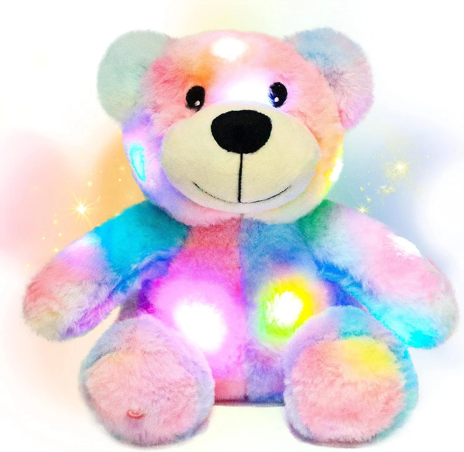 Hopearl LED Plush Teddy Bear Colorful Lighting Up Stuffed Animal Floppy Night Lights Glow in The Dark Valentine's Day Birthday Mother's Day for Kids Girlfriend, Rainbow, 10''
