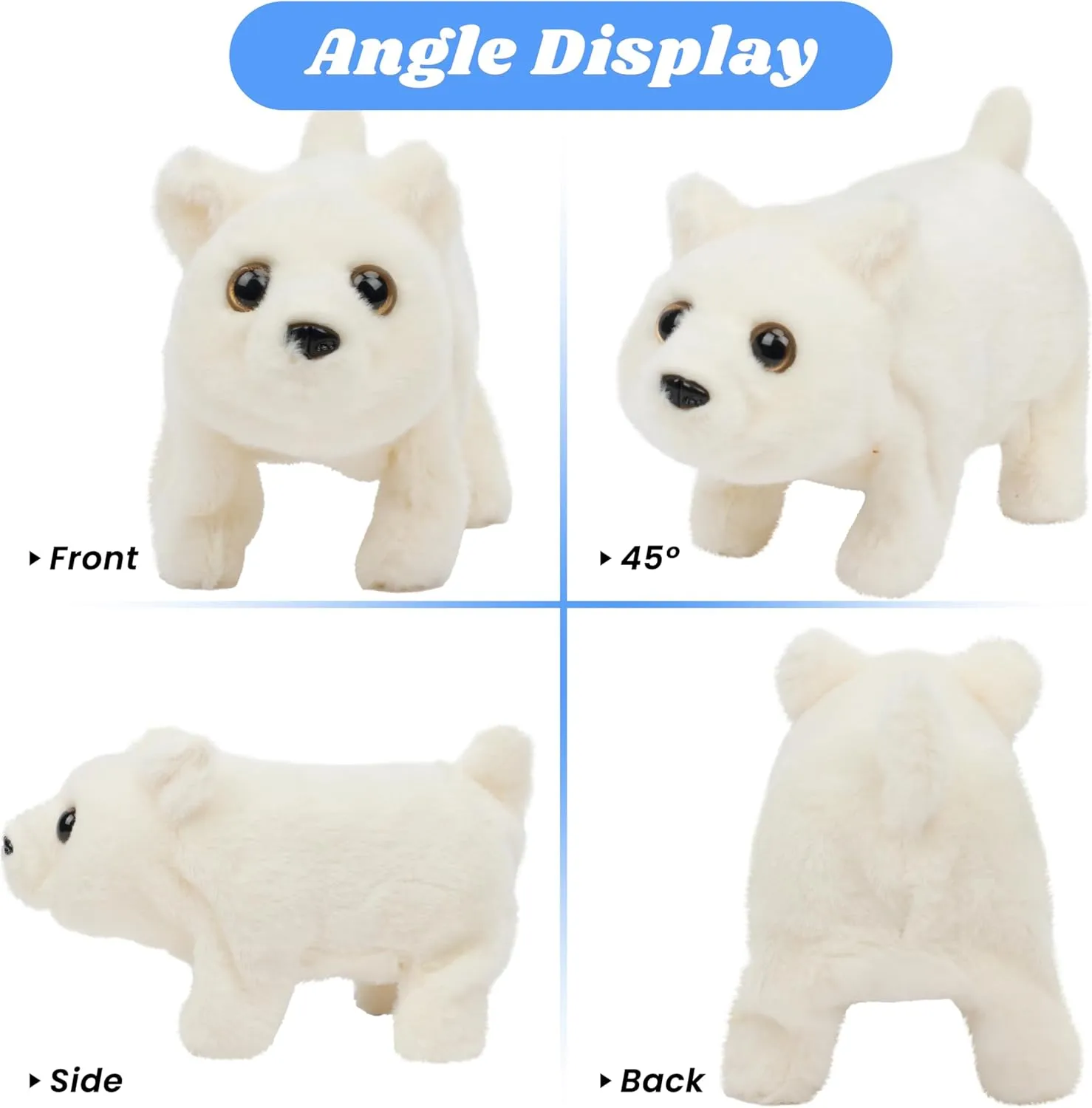 Hopearl Walking Polar Bear Interactive Electronic Pet Plush White Bear Toy with Sounds and Movements Animated Shaking Head Gifts for Toddlers Birthday, 9''