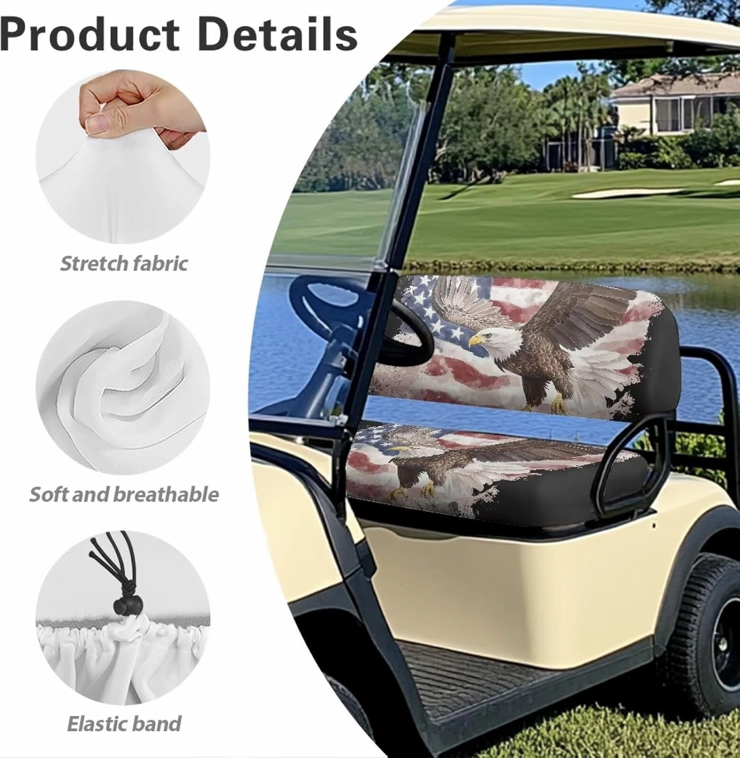 Horeset Golf Cart Front Seat Covers for Hot Weather, No Stapler Needed, Golf Cart Seat Covers Set Fit All Golf Cart Brand