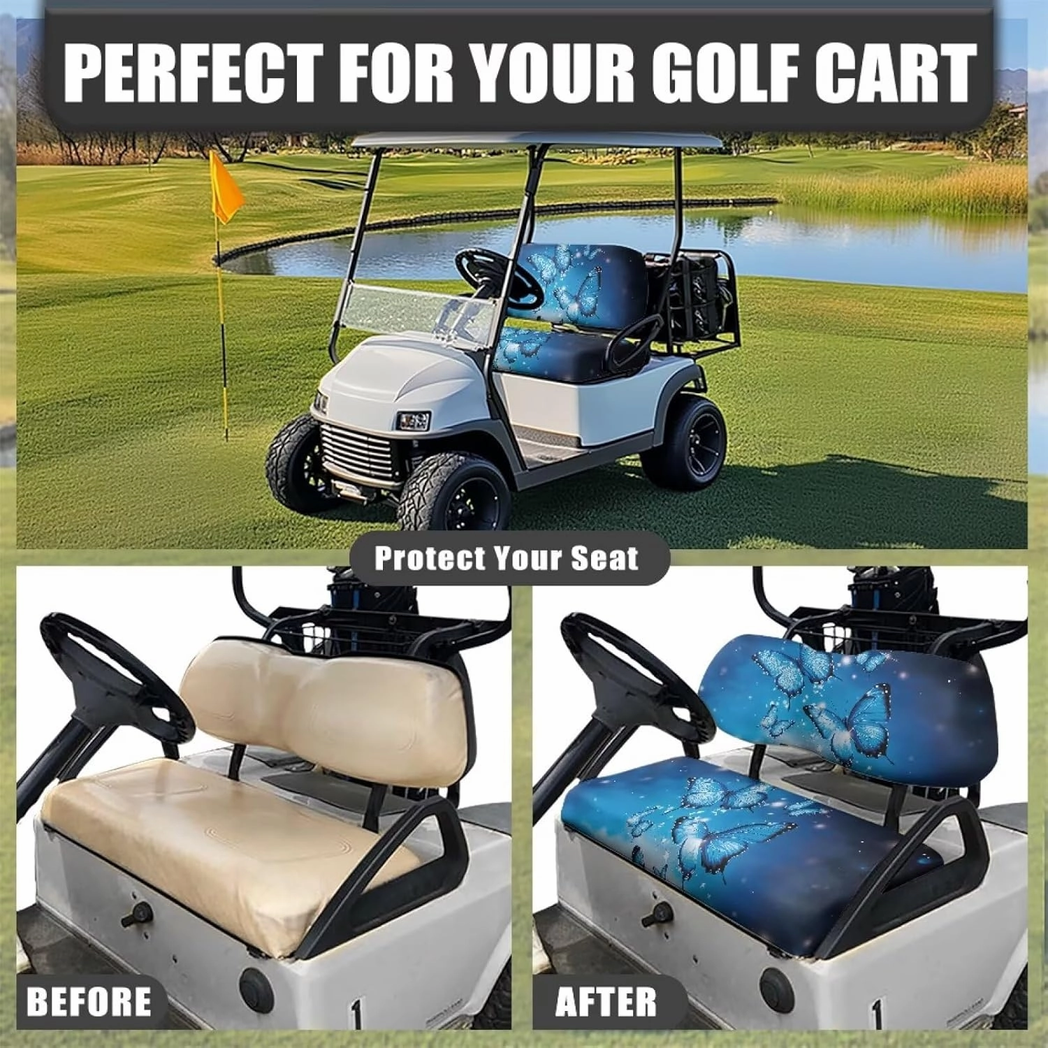 Horeset Golf Cart Front Seat Covers for Hot Weather, No Stapler Needed, Golf Cart Seat Covers Set Fit All Golf Cart Brand