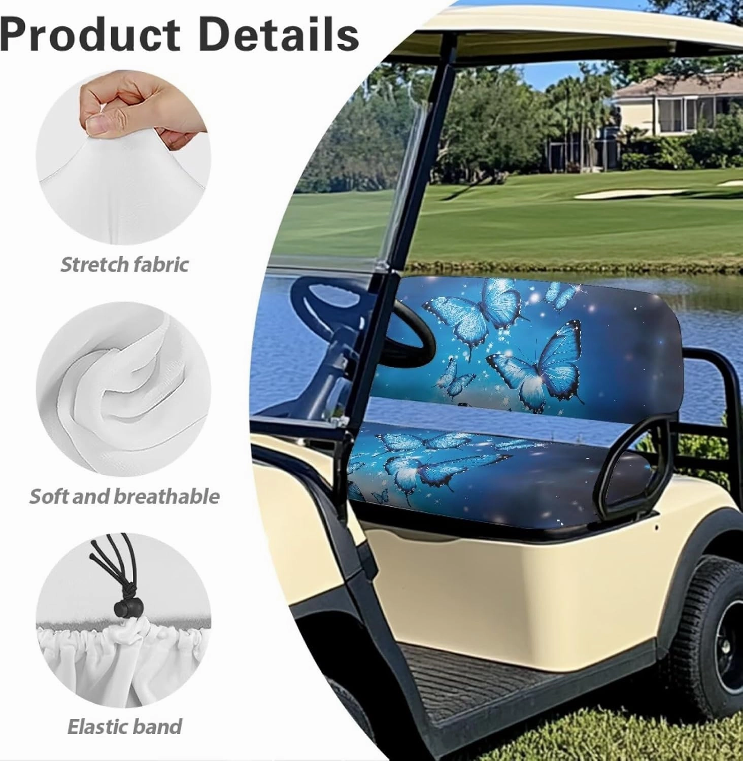 Horeset Golf Cart Front Seat Covers for Hot Weather, No Stapler Needed, Golf Cart Seat Covers Set Fit All Golf Cart Brand