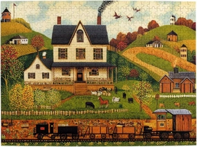 Houses and Trains 500 pcs Adult Wooden Jigsaw Puzzle,Fields,Classic Countryside Charm,Unique Adults Artworks,Exercise Brain Power,Ideal for Hands-on abilit，Gifts for Family