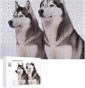 Husky Dogs Puzzles 300 Pieces Personalized Jigsaw Puzzles Husky Dogs Photo Puzzle Challenging Picture Puzzle for Adults Personaliz Jigsaw with Storage Bag (15.7" X 11")