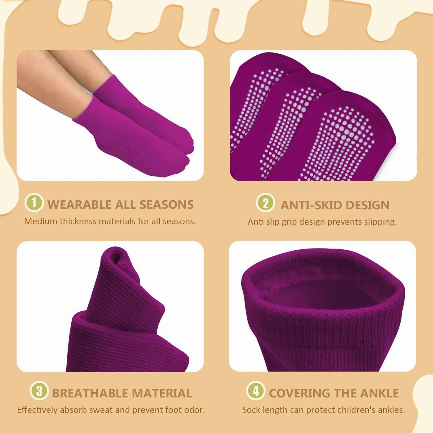 HYCLES Non-Slip Toddler Socks, Girl Grip Socks for 1-10 Years Kids Girls Boys Toddler Sock with Grippers