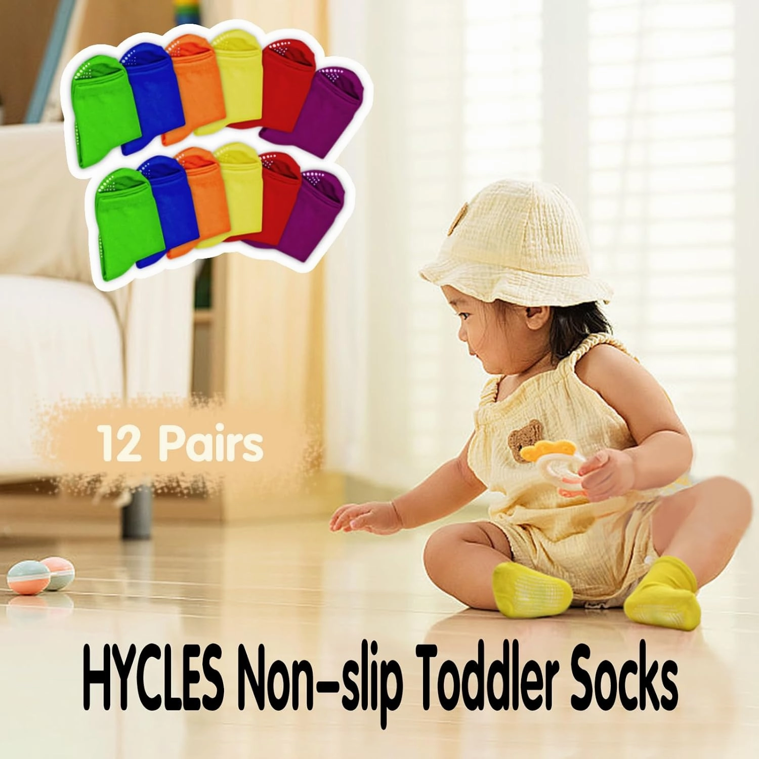HYCLES Non-Slip Toddler Socks, Girl Grip Socks for 1-10 Years Kids Girls Boys Toddler Sock with Grippers
