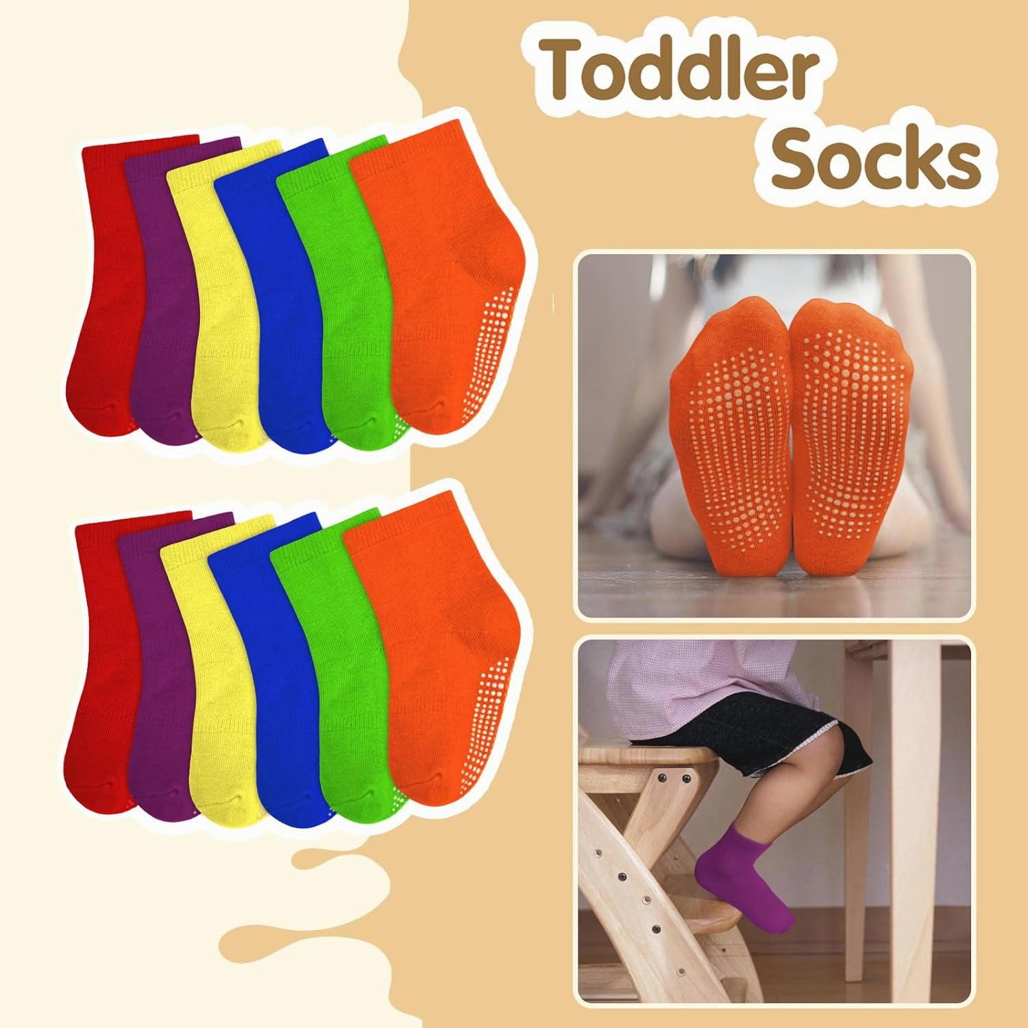 HYCLES Non-Slip Toddler Socks, Girl Grip Socks for 1-10 Years Kids Girls Boys Toddler Sock with Grippers