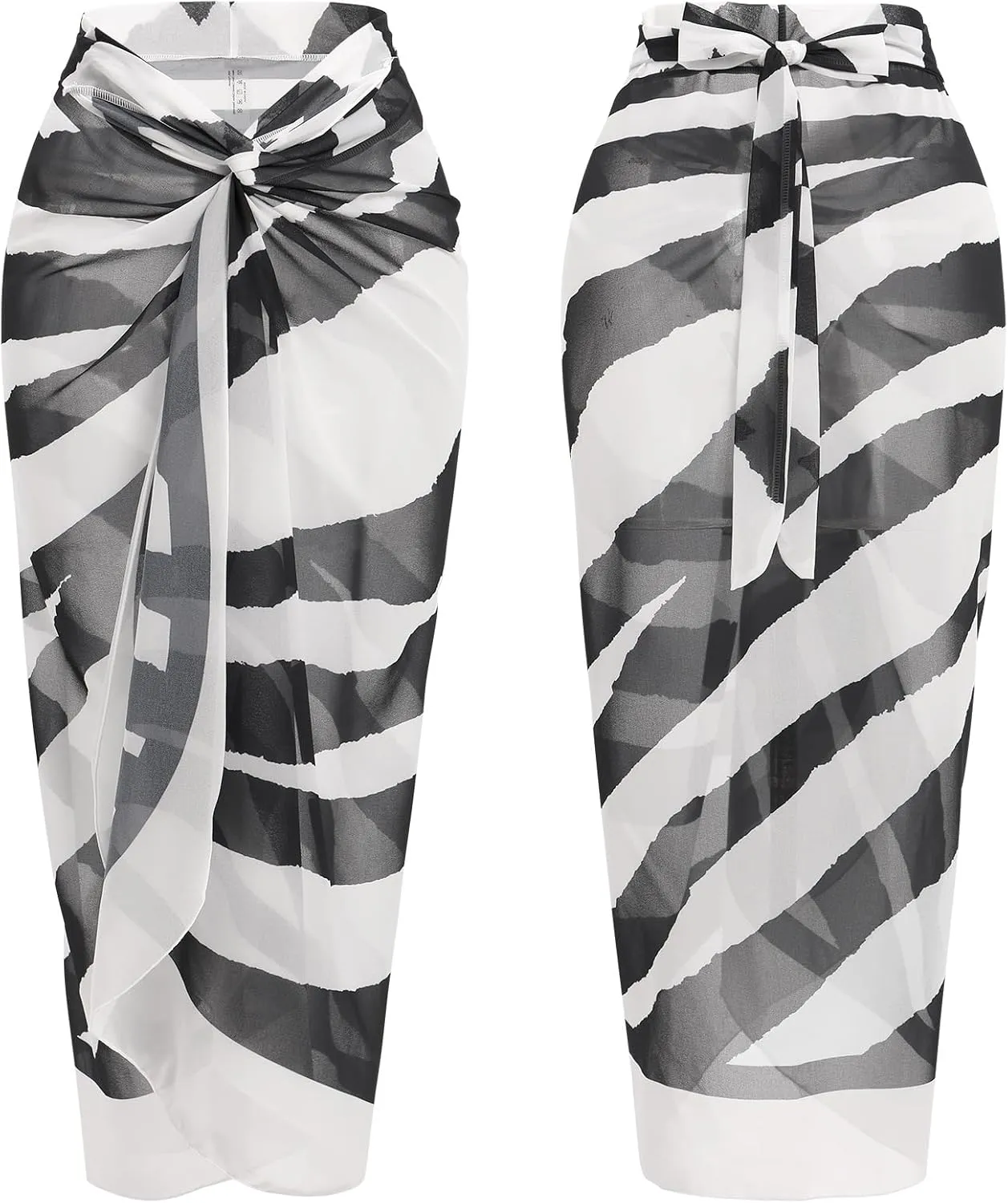 IBAKOM Three Pieces Swimsuits for Women with Matching Wrap Skirt Swim Top Tummy Control Bikin Bottom Mesh Sheer Cover Ups