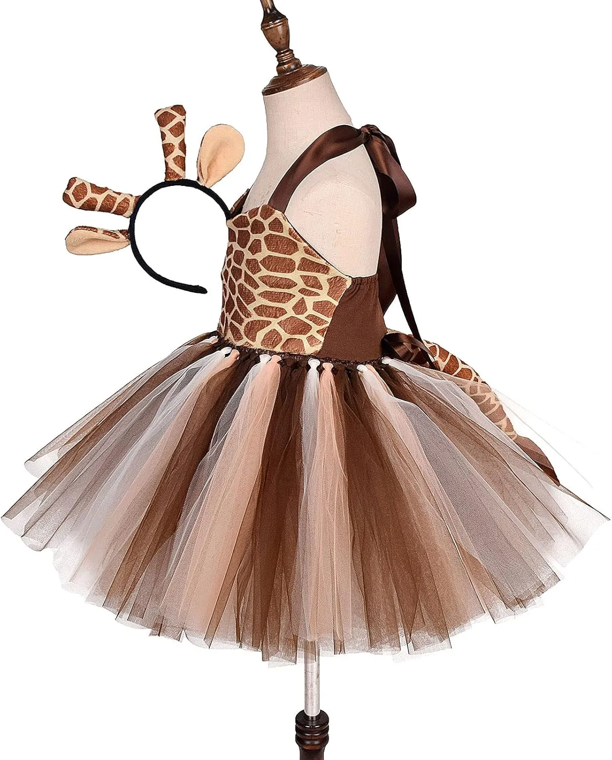 IBTOM CASTLE Prinecss Jungle Animal Costume for Girls Giraffe Cows Tutu Birthday Halloween Dress Up Outfits w/Headband Tails