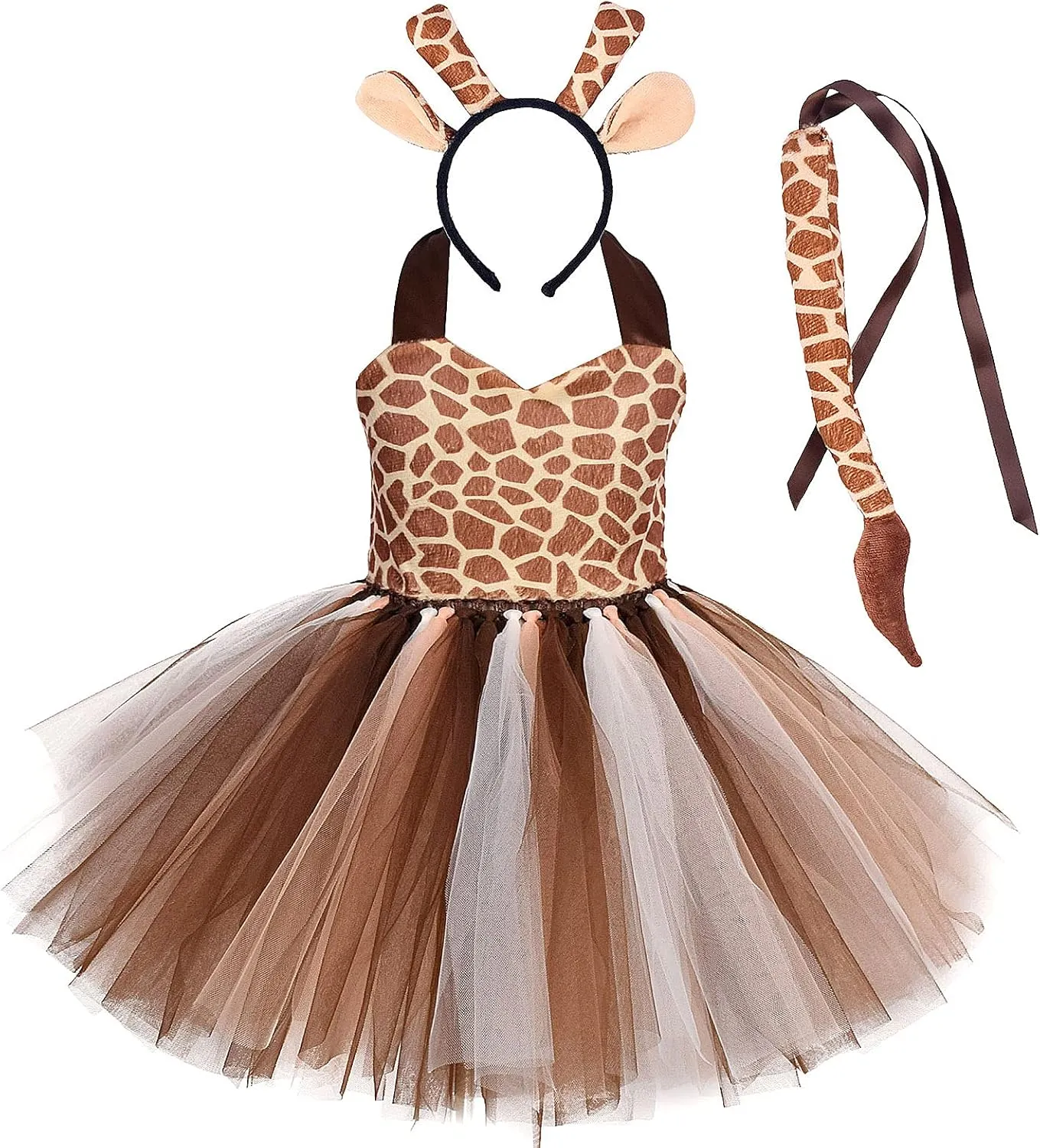 IBTOM CASTLE Prinecss Jungle Animal Costume for Girls Giraffe Cows Tutu Birthday Halloween Dress Up Outfits w/Headband Tails