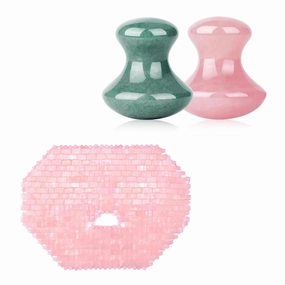 ideayard Rose Quartz Face Cold Mask & Mushroom Gua sha 2Pcs Jade Eye Massage Facial Tool Smooth Cute Mushroom Shaped Scraping for Women SPA Lift Remove Wrinkles